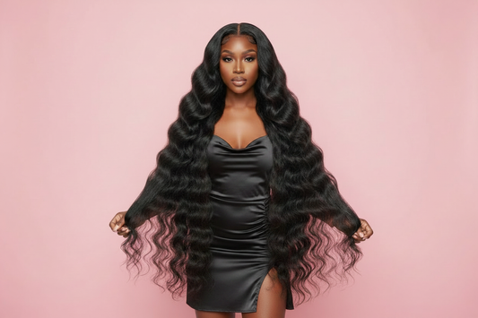 Model 3 – Body wave hair, silk dress